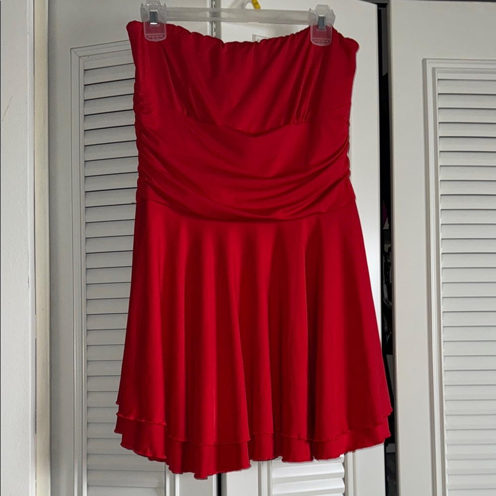 Red Strapless Flounce Mini Dress
